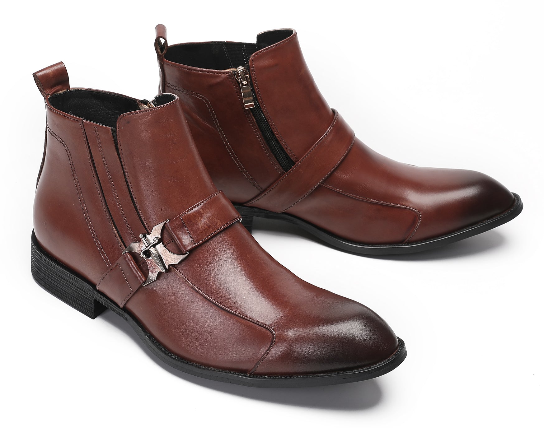 Mens Zipper Buckles Casual Ankle Boots