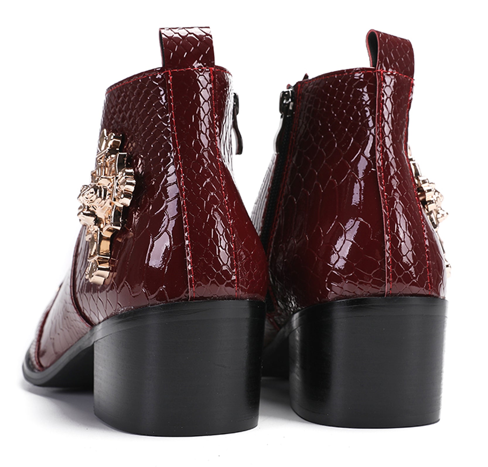 Mens Snakeskin Pattern Zipper Rap Western Boots