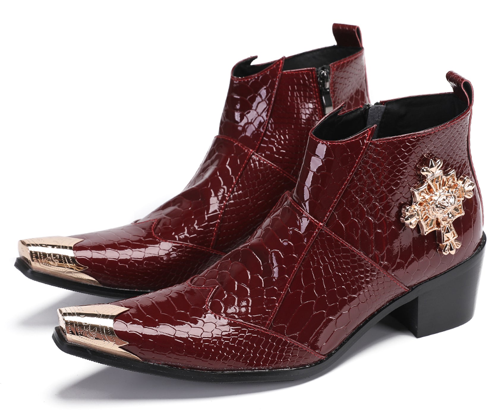 Mens Snakeskin Pattern Zipper Rap Western Boots