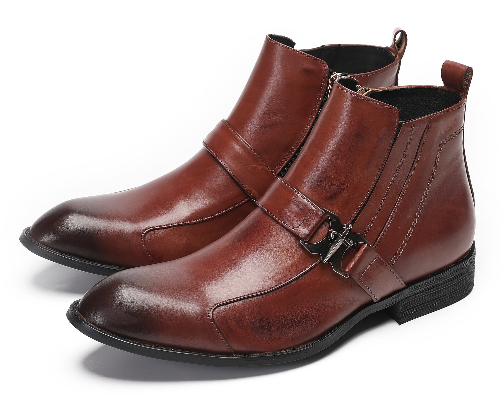 Mens Zipper Buckles Casual Ankle Boots