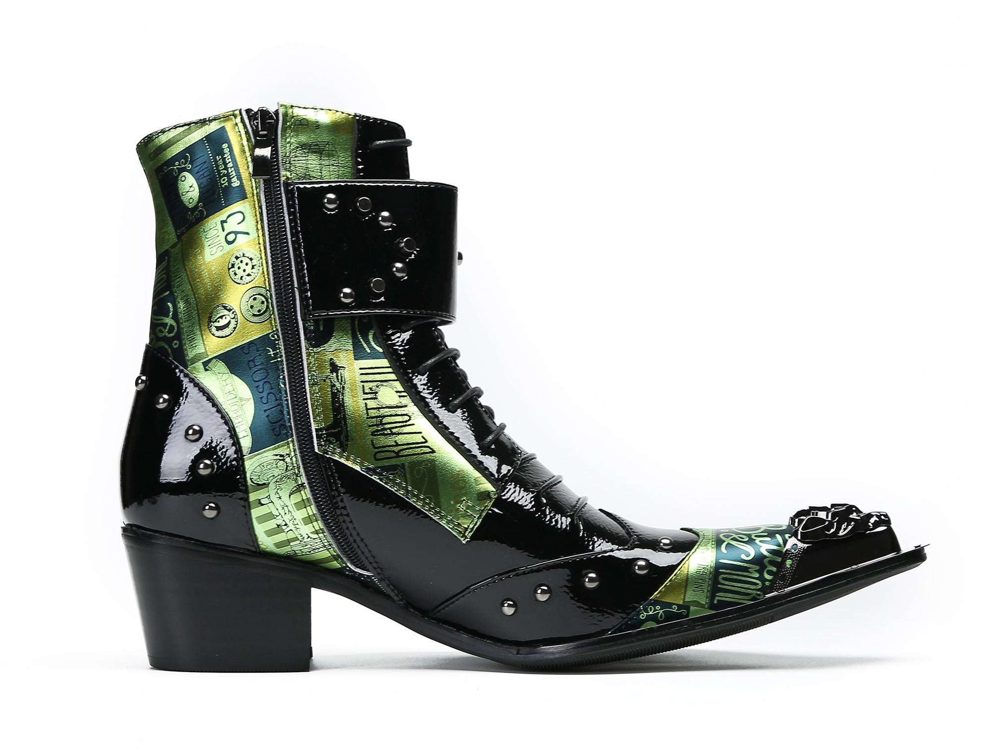 Men's Metal-Tip Toe Button Hight Western Boots