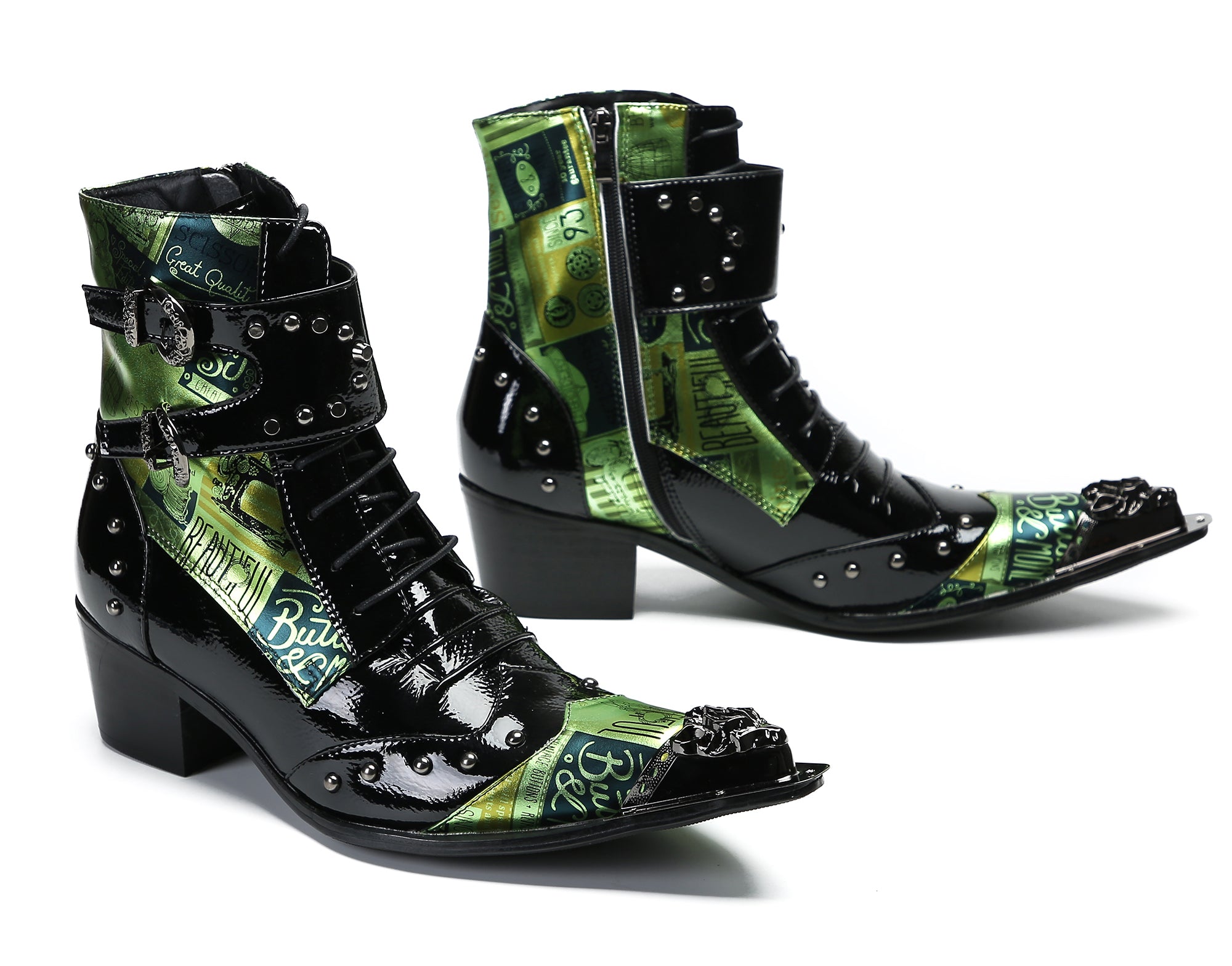Men's Metal-Tip Toe Button Hight Western Boots