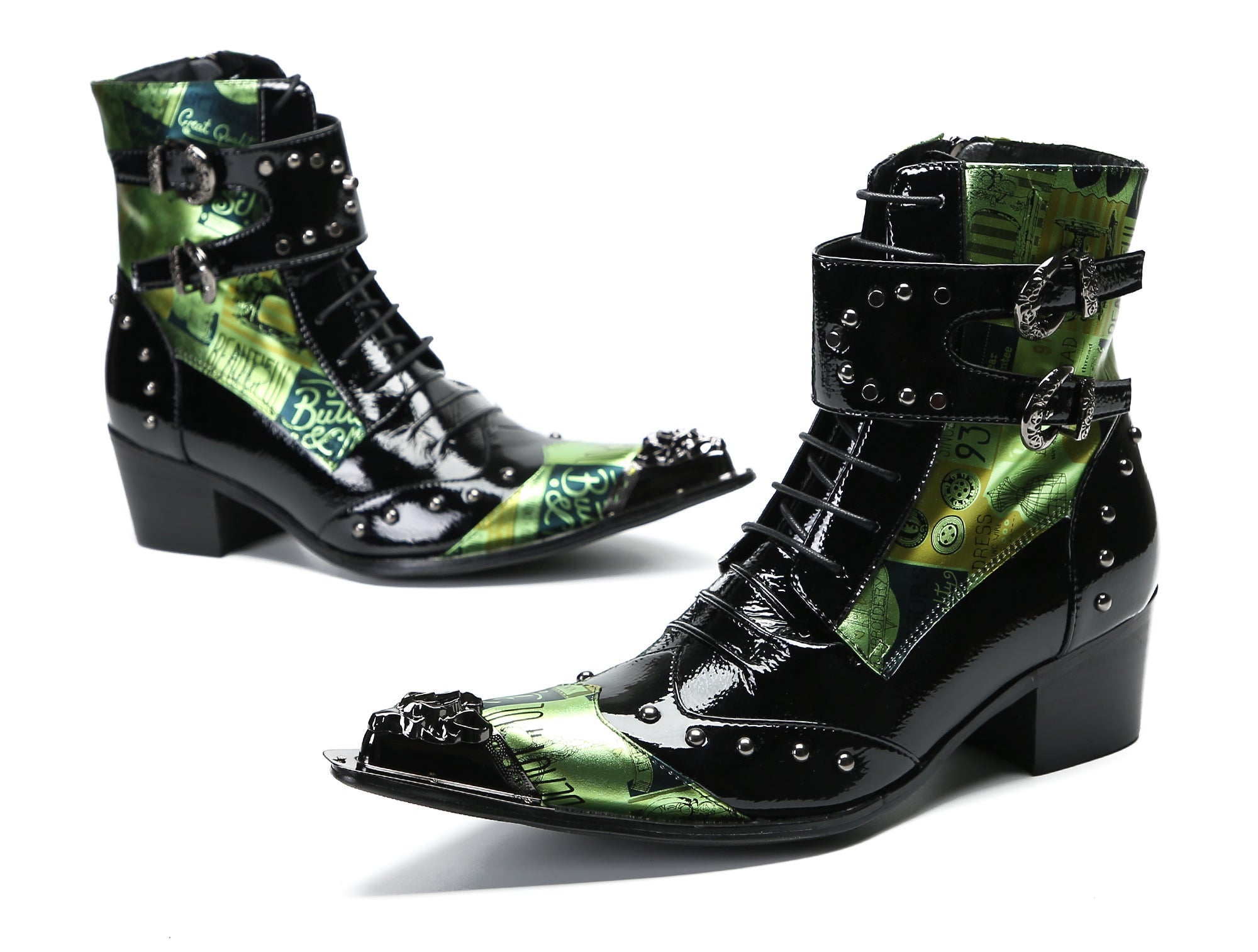 Men's Metal-Tip Toe Button Hight Western Boots