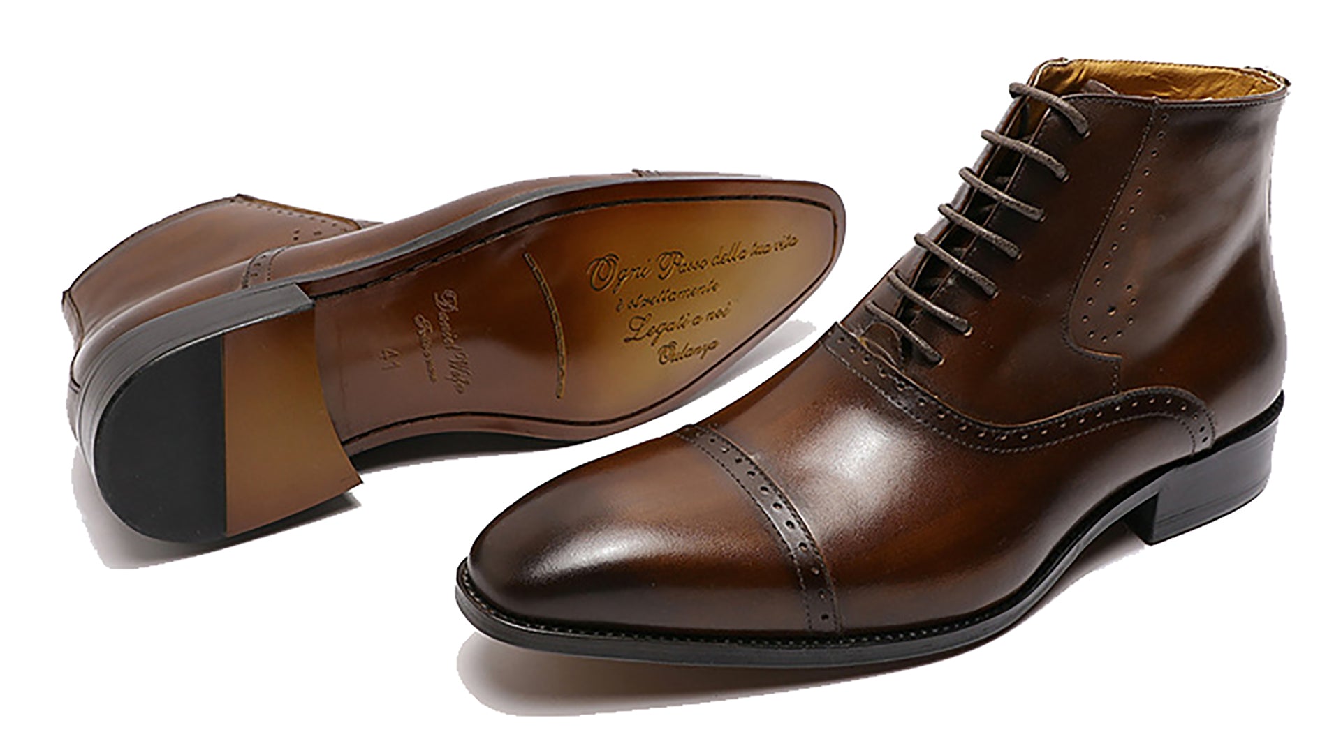 Botas Oxford de vestir semibrogues hechas a mano para hombre