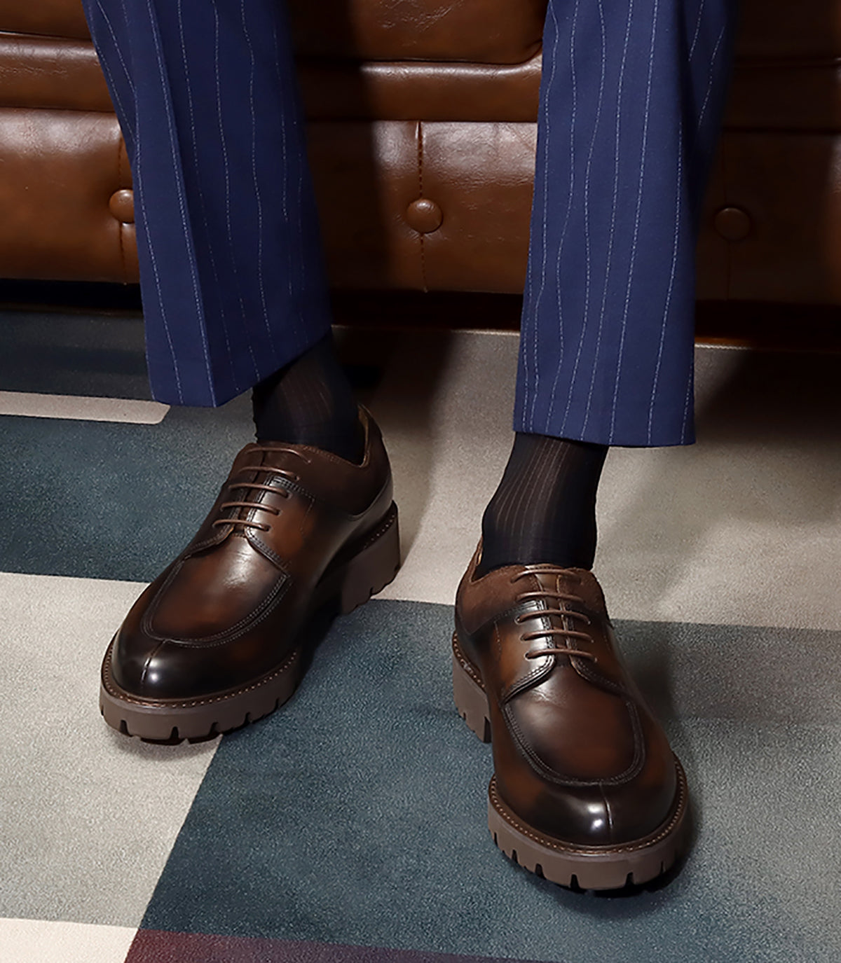 Men's  Genuine Leather Tuxedo Derby Thick Sole Shoes