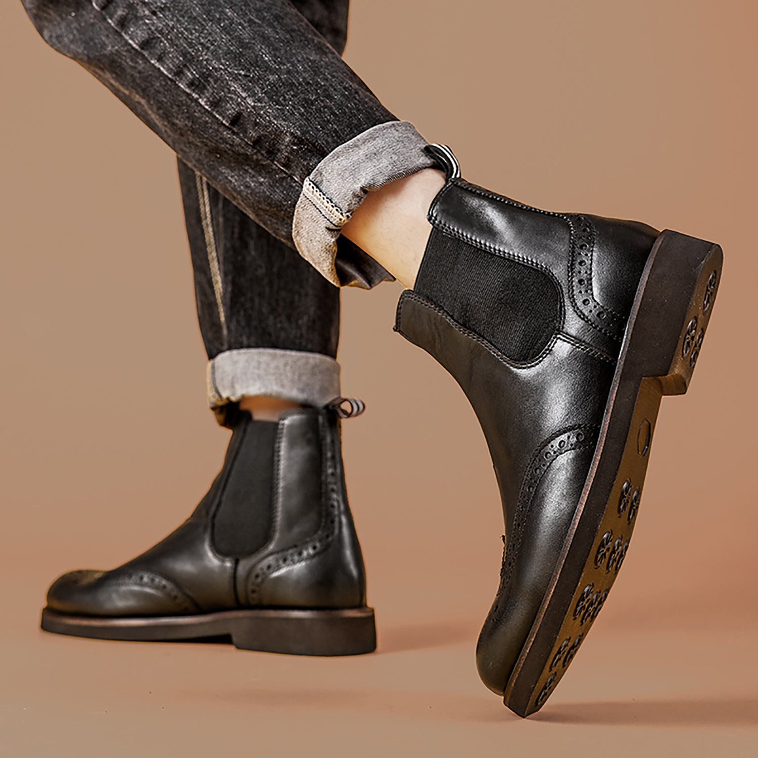 Men's Genuine Handmade Wingtips Brogues Chelsea Boots
