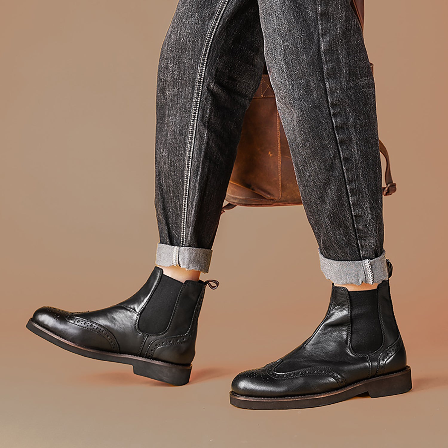 Men's Genuine Handmade Wingtips Brogues Chelsea Boots
