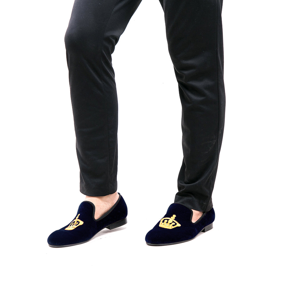 Mens Suede Loafers Embroidered Crown Slip On Shoes