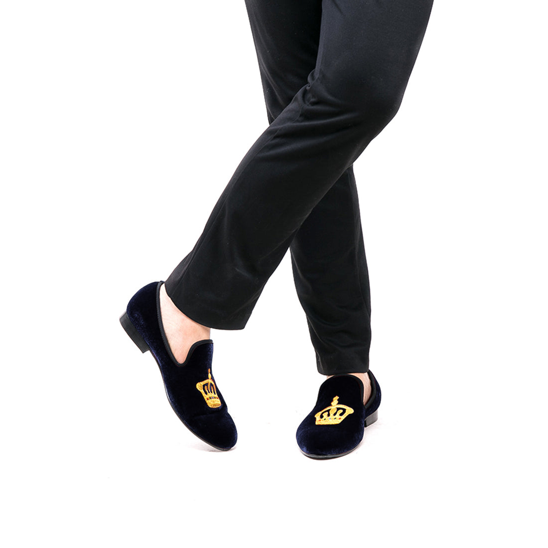 Mens Suede Loafers Embroidered Crown Slip On Shoes