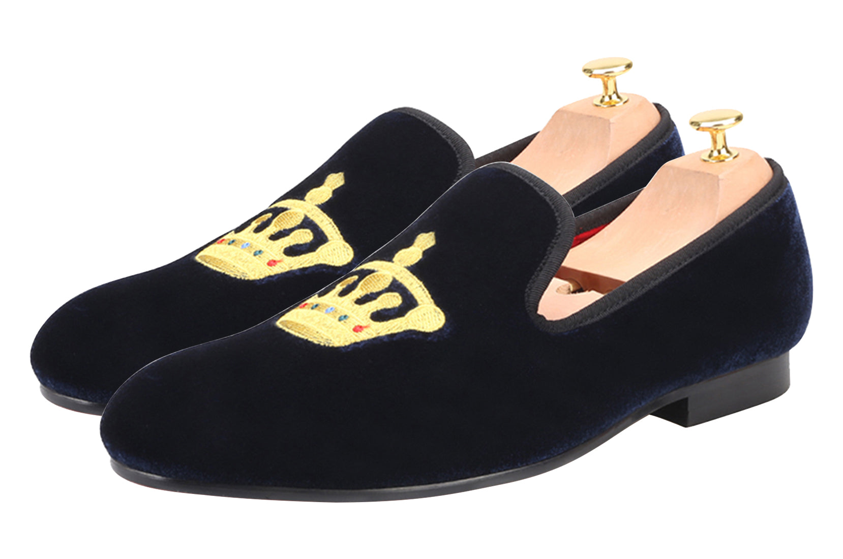 Mens Suede Loafers Embroidered Crown Slip On Shoes