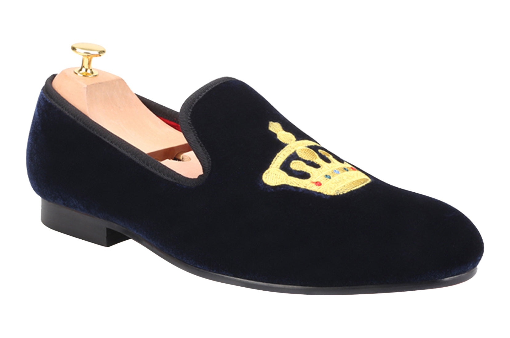 Mens Suede Loafers Embroidered Crown Slip On Shoes