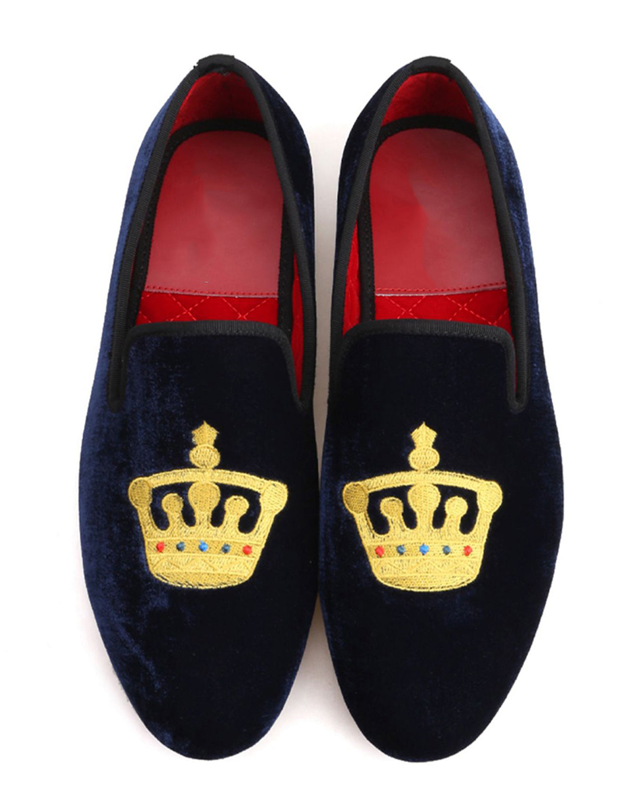 Mens Suede Loafers Embroidered Crown Slip On Shoes