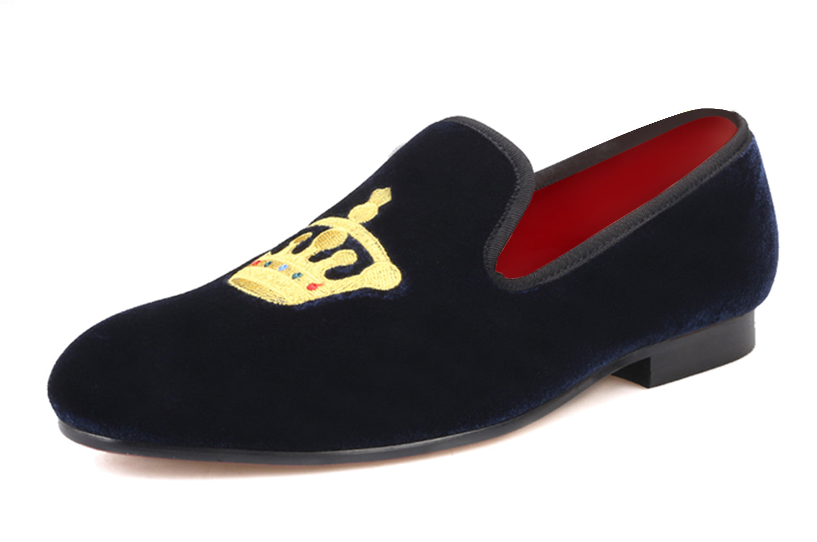 Mens Suede Loafers Embroidered Crown Slip On Shoes