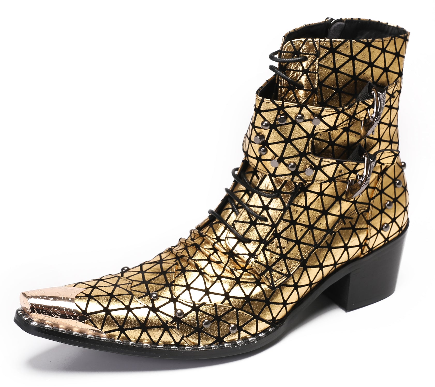 Mens Casual Meatal Tip Toe Studded Western Boots