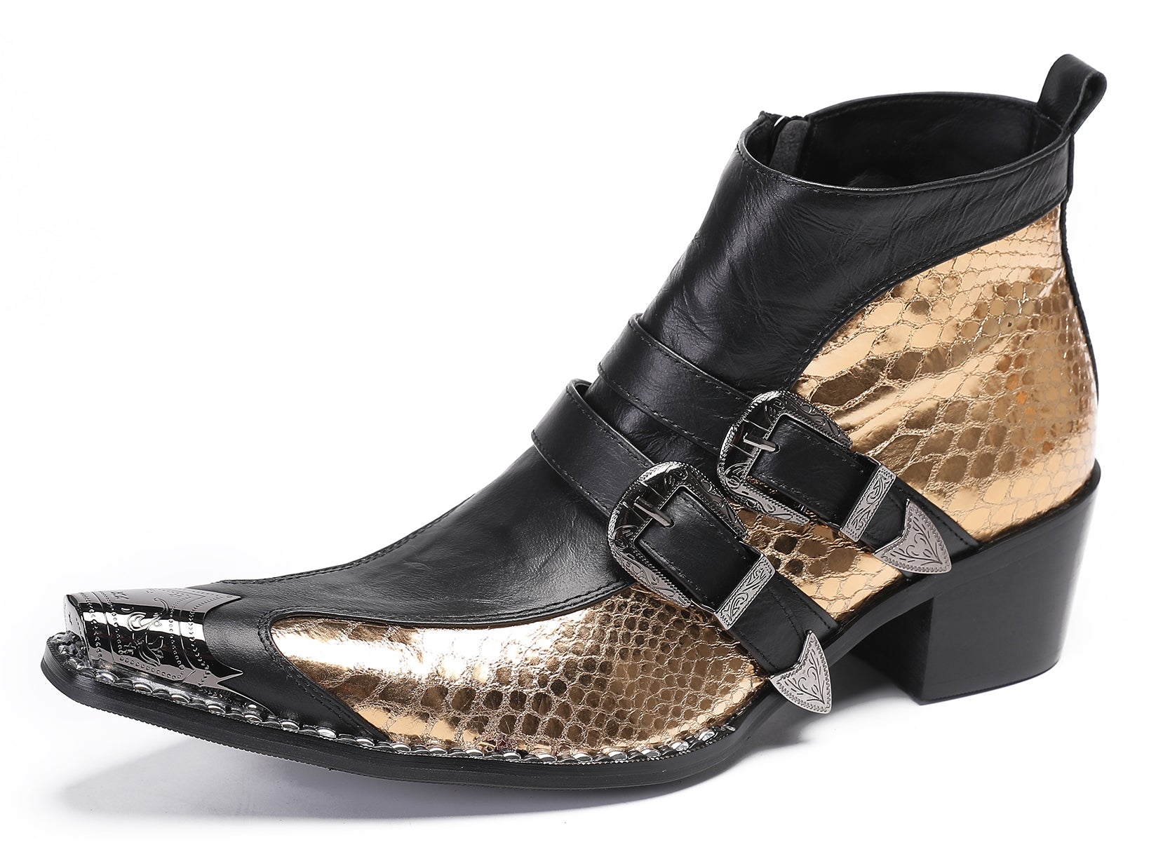 Mens Casual Two Tone Buckles Western Boots