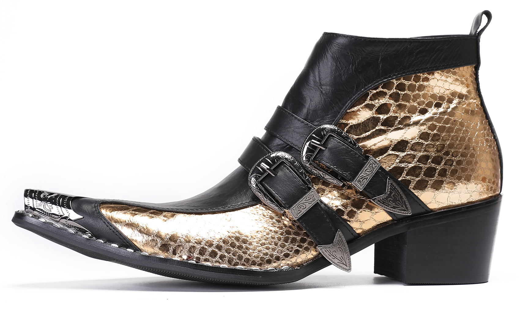 Mens Casual Two Tone Buckles Western Boots