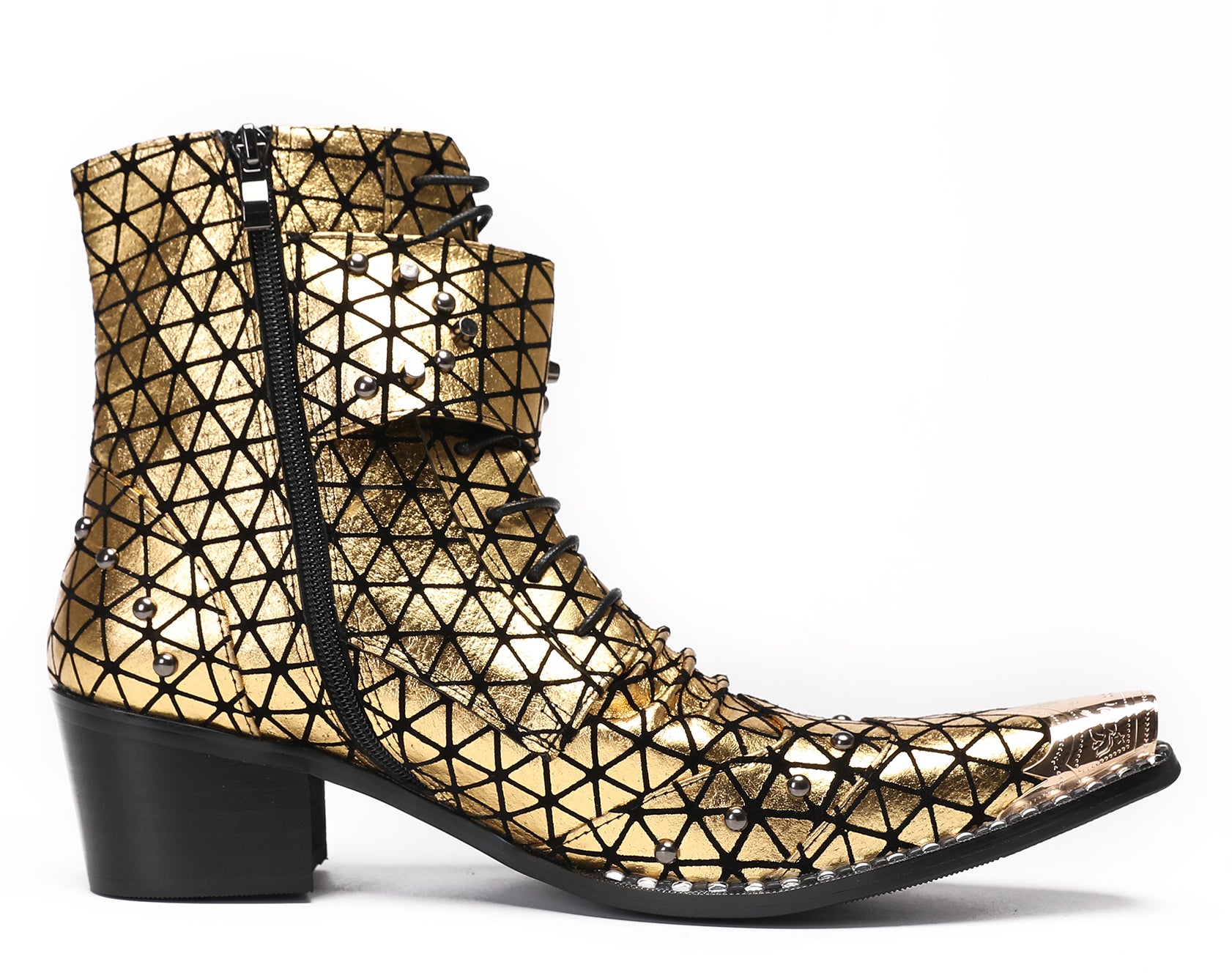 Mens Casual Meatal Tip Toe Studded Western Boots