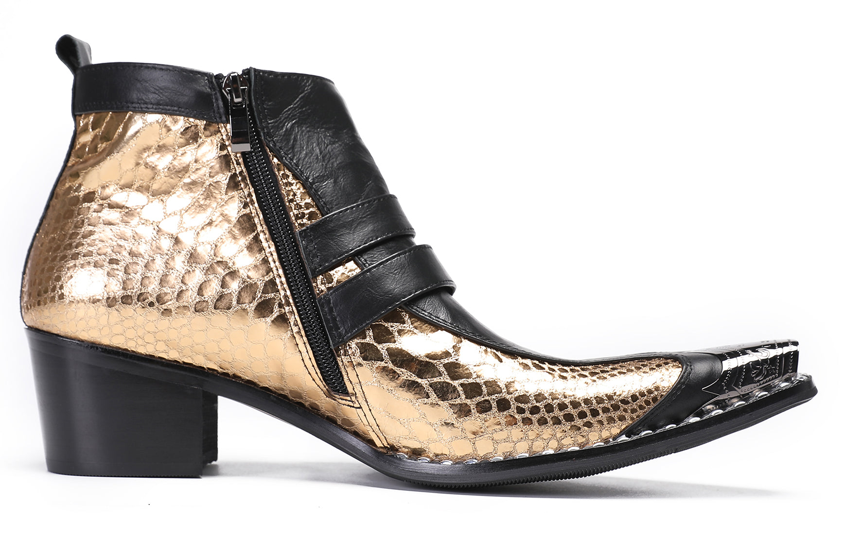 Mens Casual Two Tone Buckles Western Boots