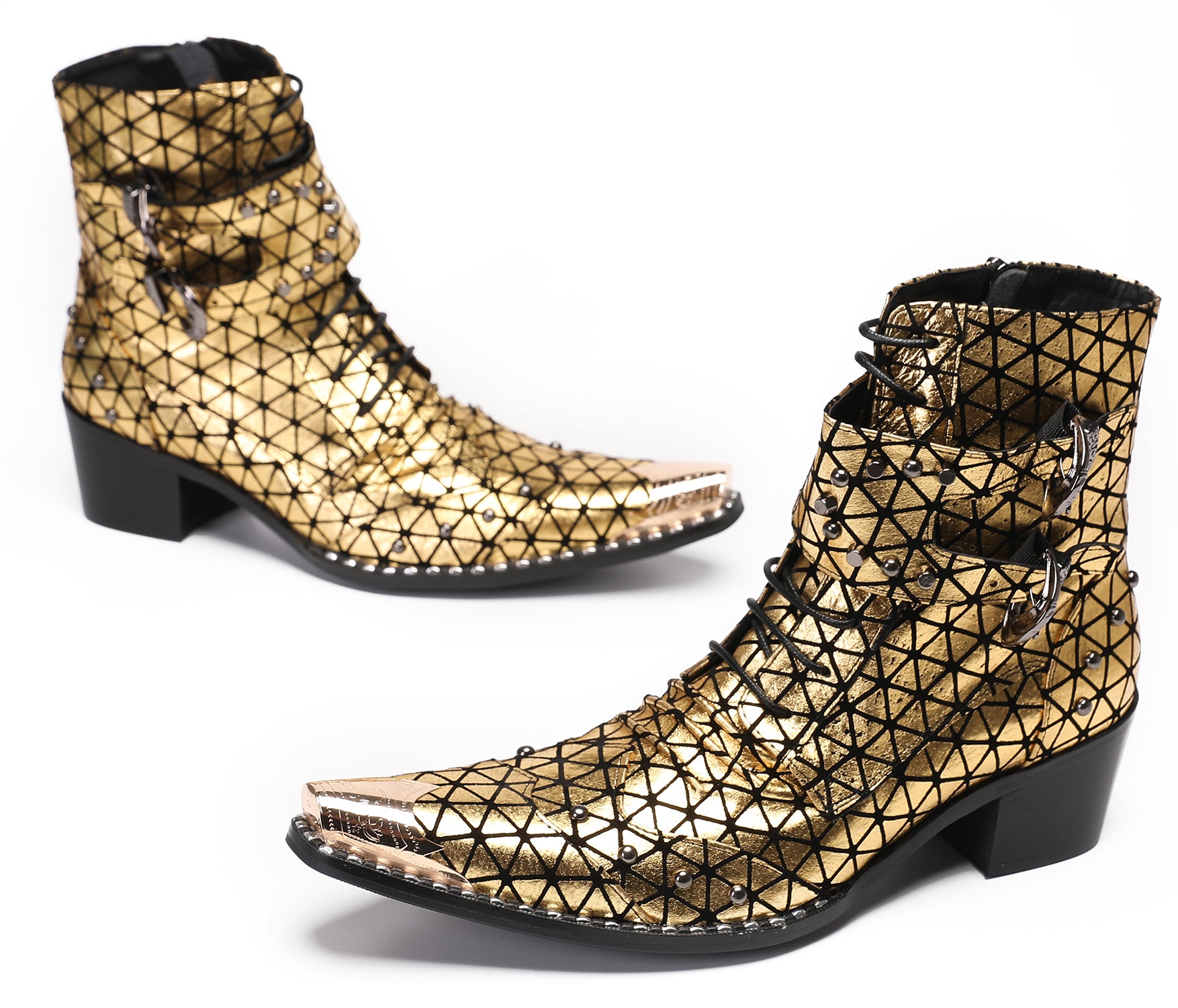 Mens Casual Meatal Tip Toe Studded Western Boots