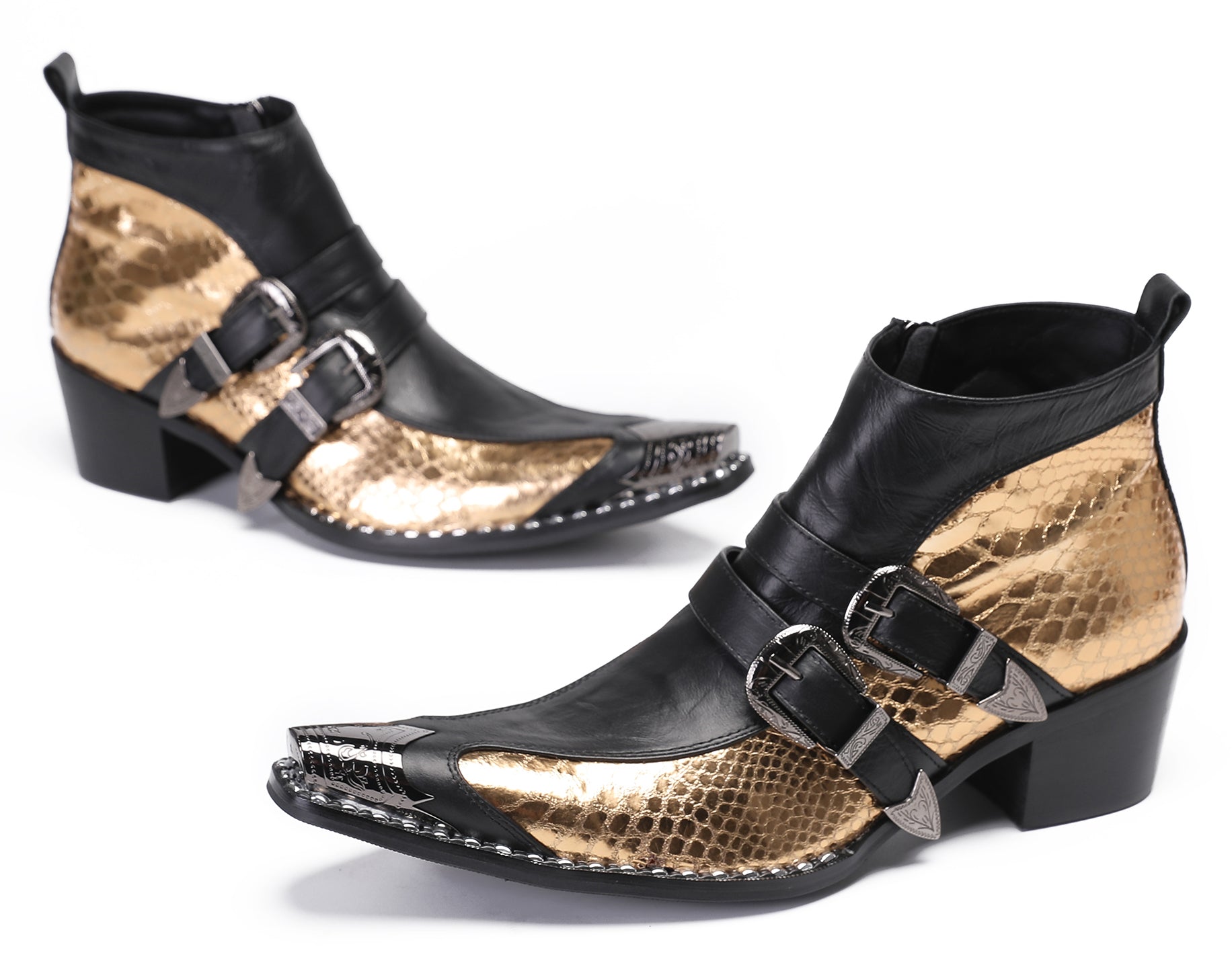 Mens Casual Two Tone Buckles Western Boots