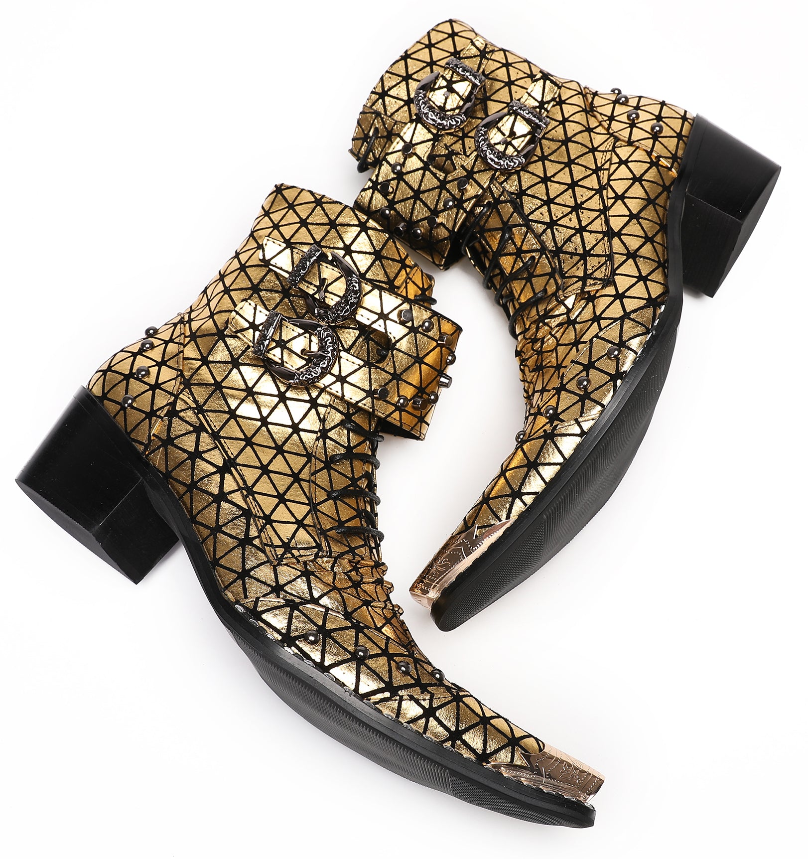 Mens Casual Meatal Tip Toe Studded Western Boots