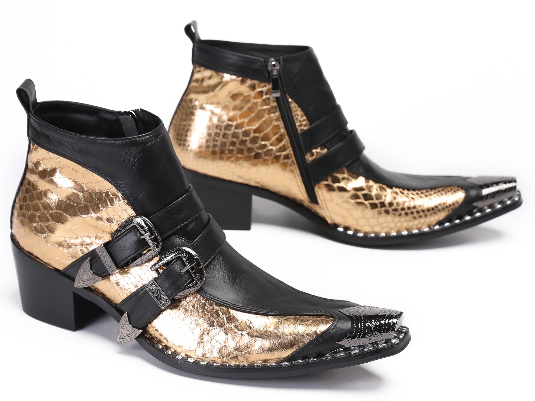 Mens Casual Two Tone Buckles Western Boots
