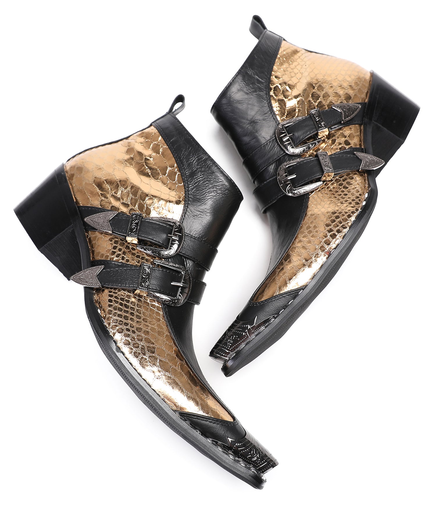 Mens Casual Two Tone Buckles Western Boots