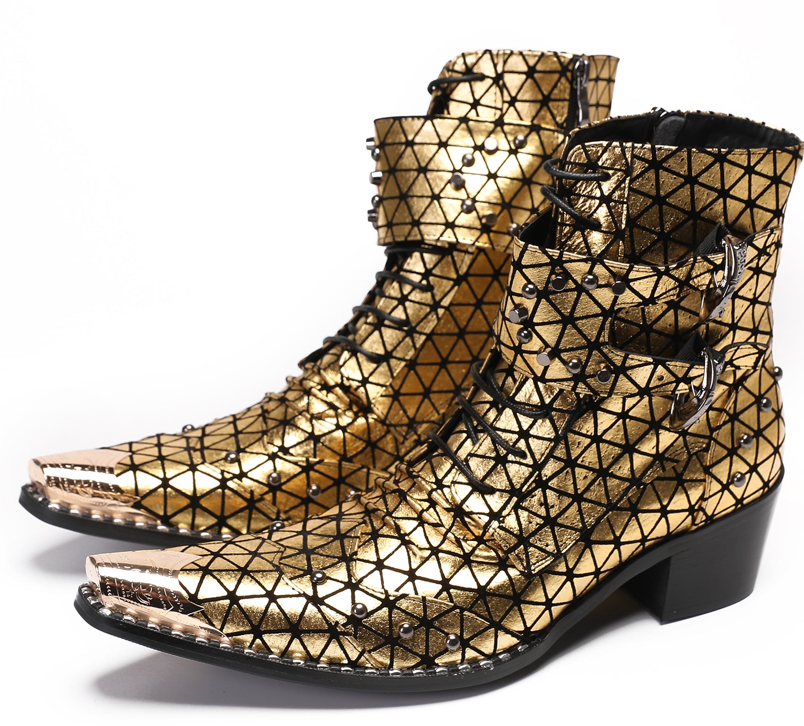 Mens Casual Meatal Tip Toe Studded Western Boots
