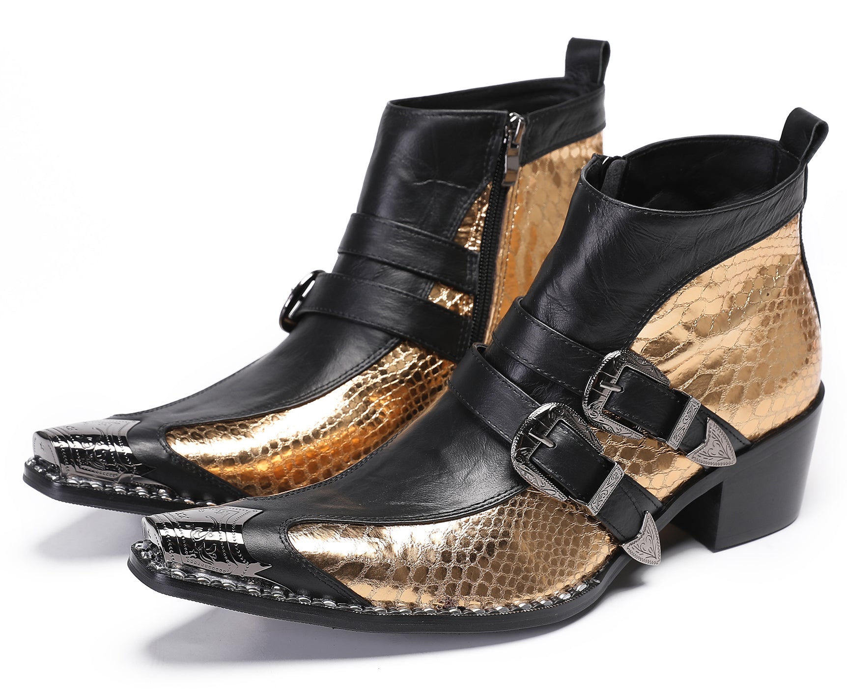 Mens Casual Two Tone Buckles Western Boots