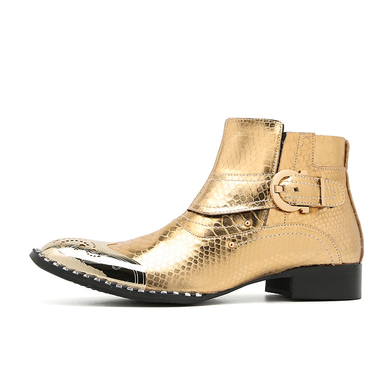 Botas vaqueras con botones y punta de metal para hombre