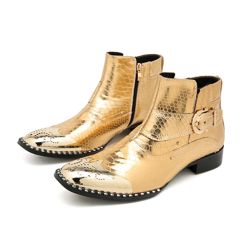Botas vaqueras con botones y punta de metal para hombre