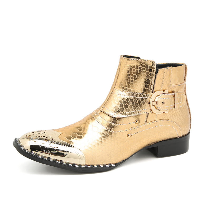 Botas vaqueras con botones y punta de metal para hombre