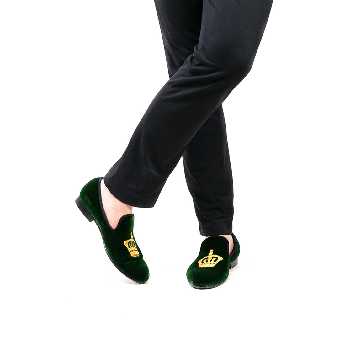 Mens Suede Loafers Embroidered Crown Slip On Shoes
