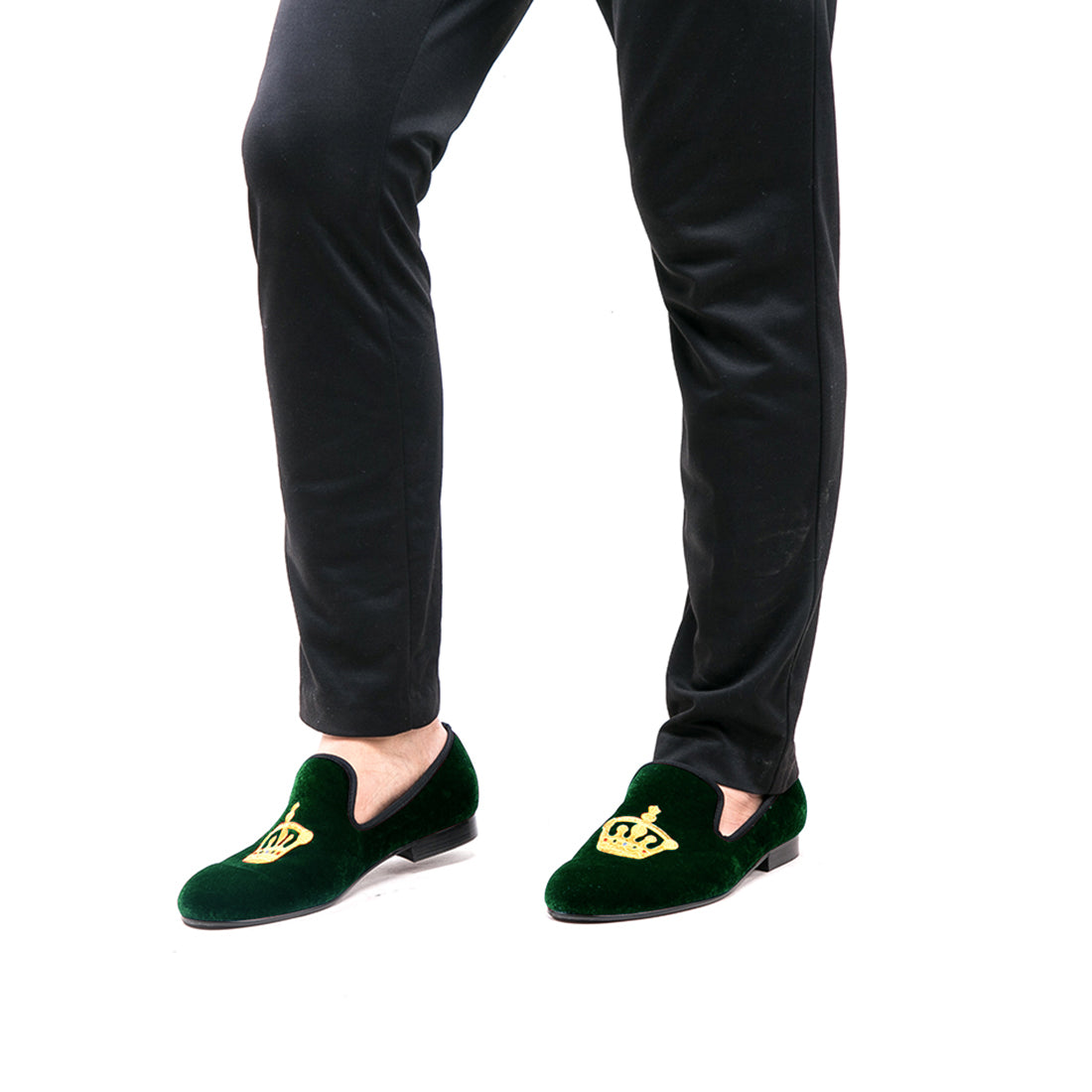 Mens Suede Loafers Embroidered Crown Slip On Shoes