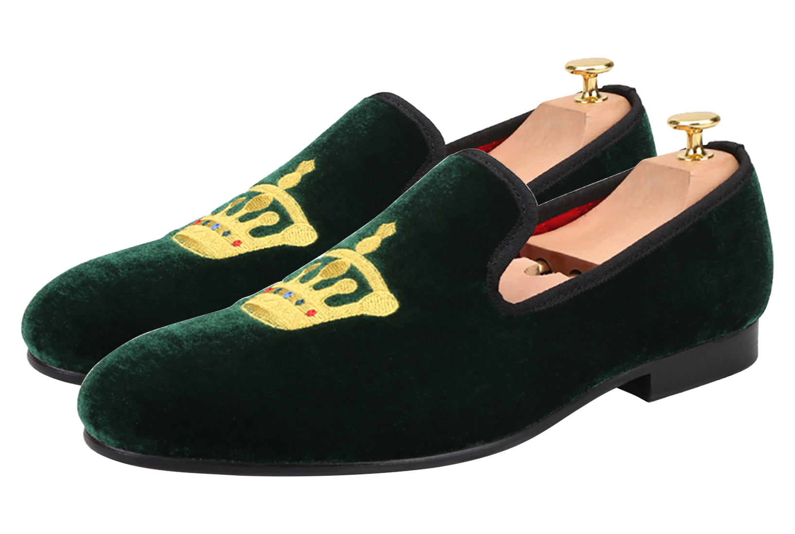 Mens Suede Loafers Embroidered Crown Slip On Shoes