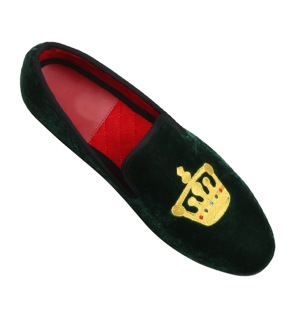 Mens Suede Loafers Embroidered Crown Slip On Shoes