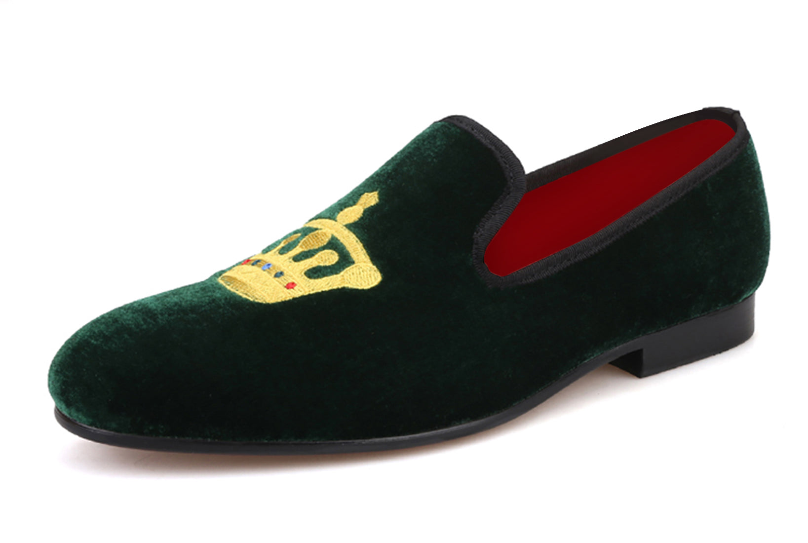 Mens Suede Loafers Embroidered Crown Slip On Shoes