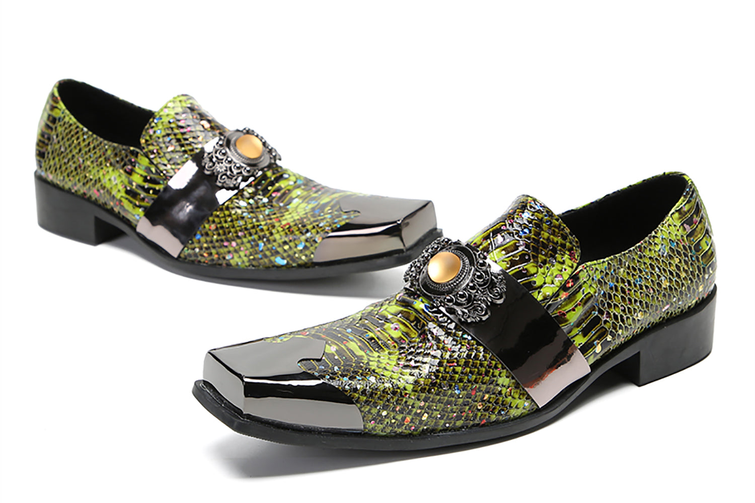 Men's Metal-Square Toe Western Penny Loafers