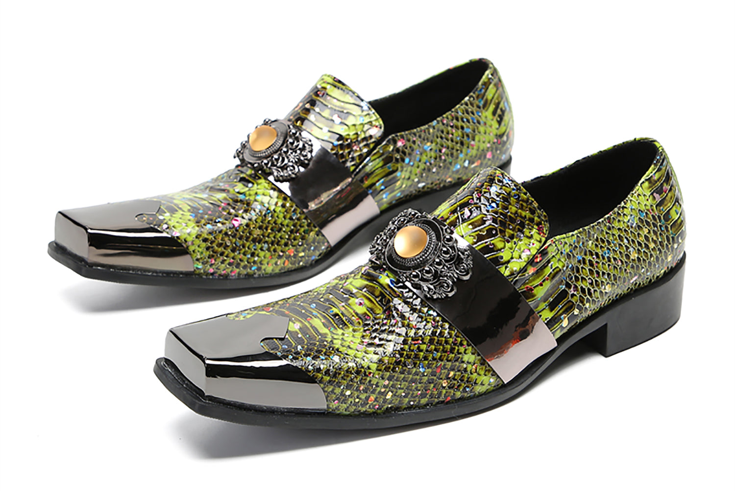 Men's Metal-Square Toe Western Penny Loafers