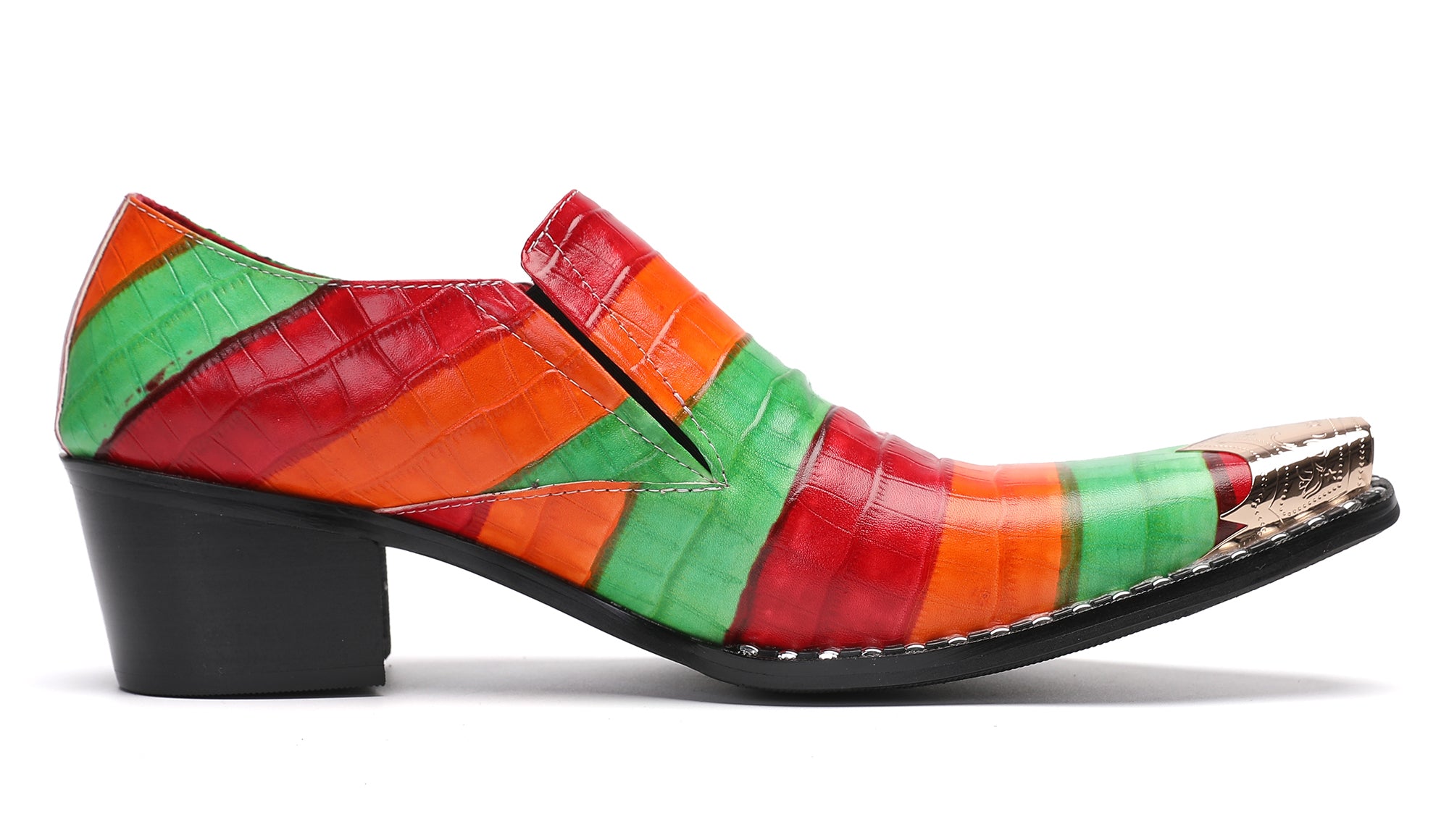 Mocasines Penny coloridos occidentales con punta de metal para hombre