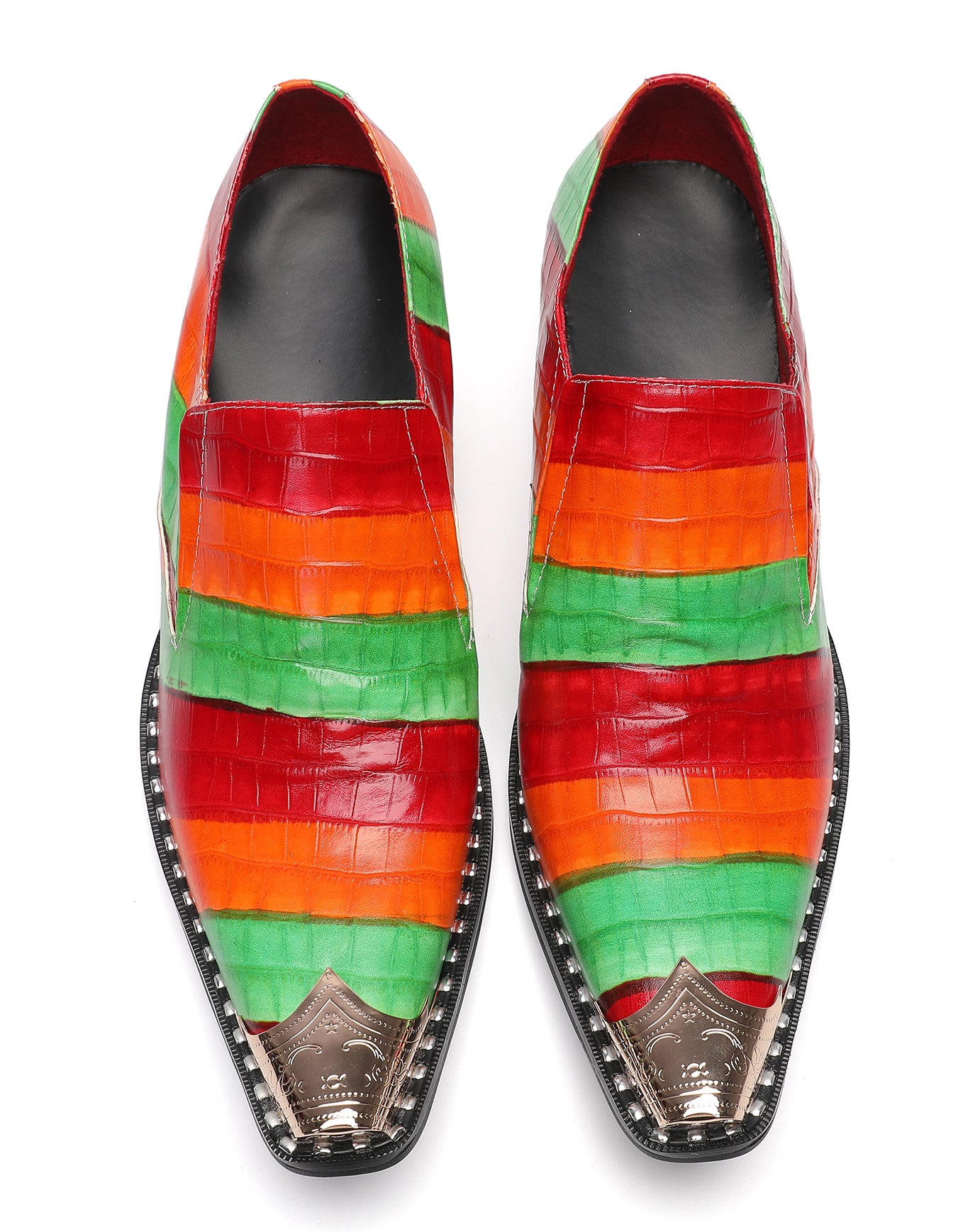 Mocasines Penny coloridos occidentales con punta de metal para hombre