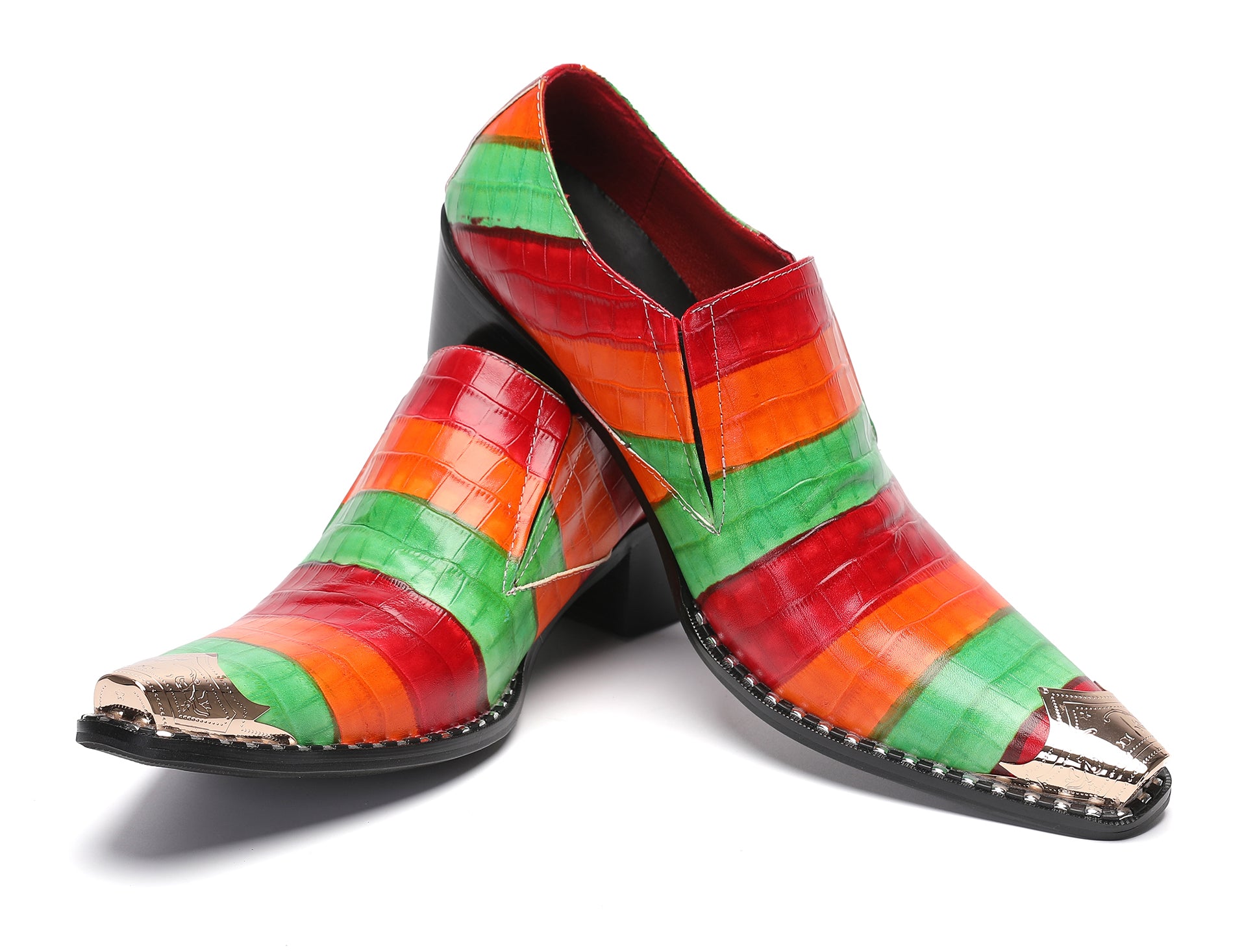 Mocasines Penny coloridos occidentales con punta de metal para hombre