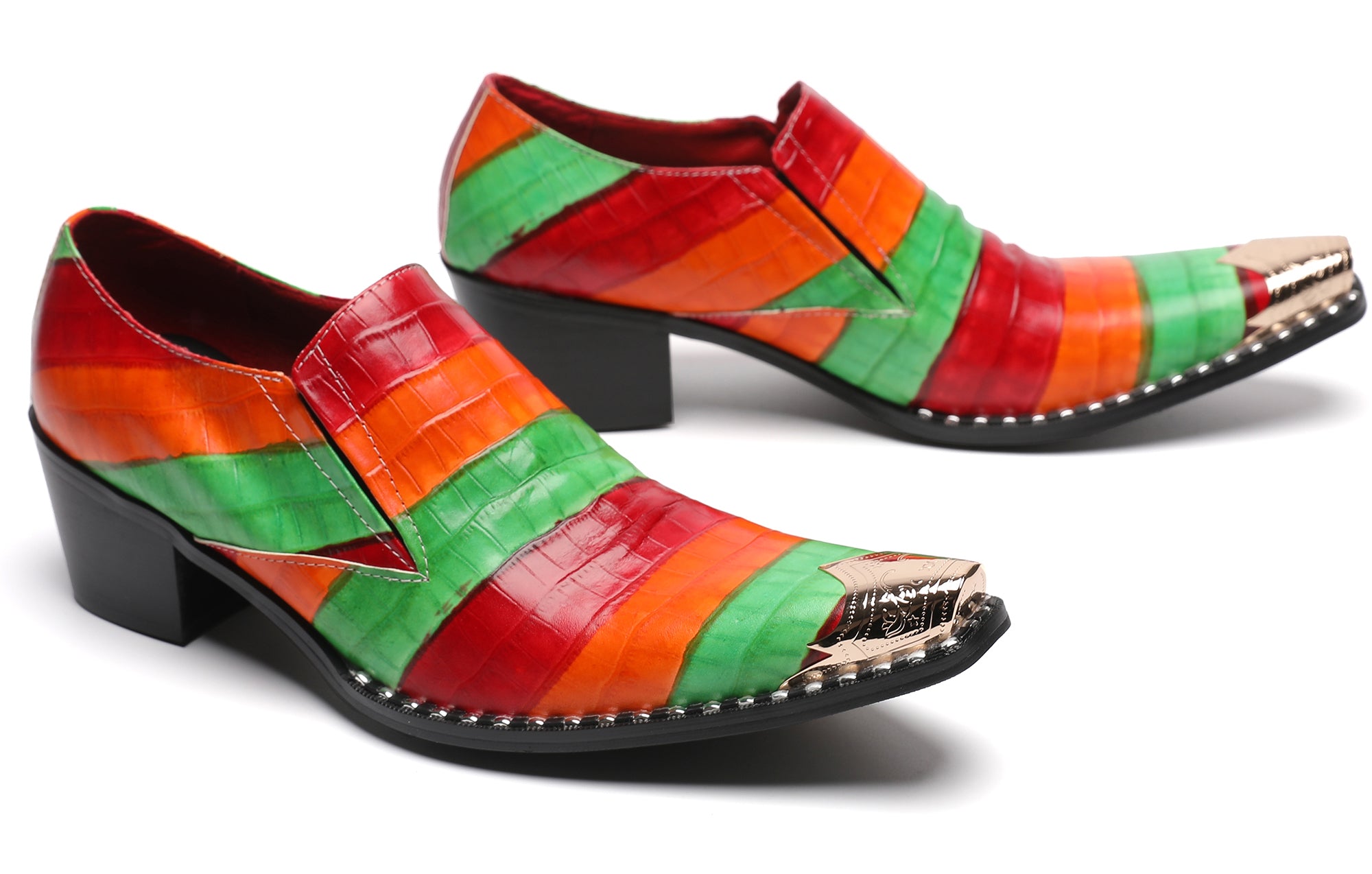 Mocasines Penny coloridos occidentales con punta de metal para hombre