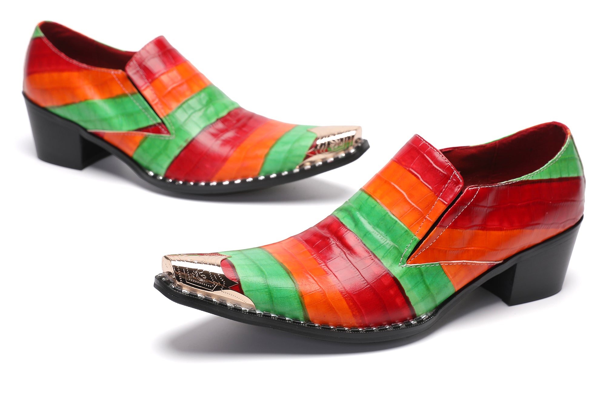 Mocasines Penny coloridos occidentales con punta de metal para hombre