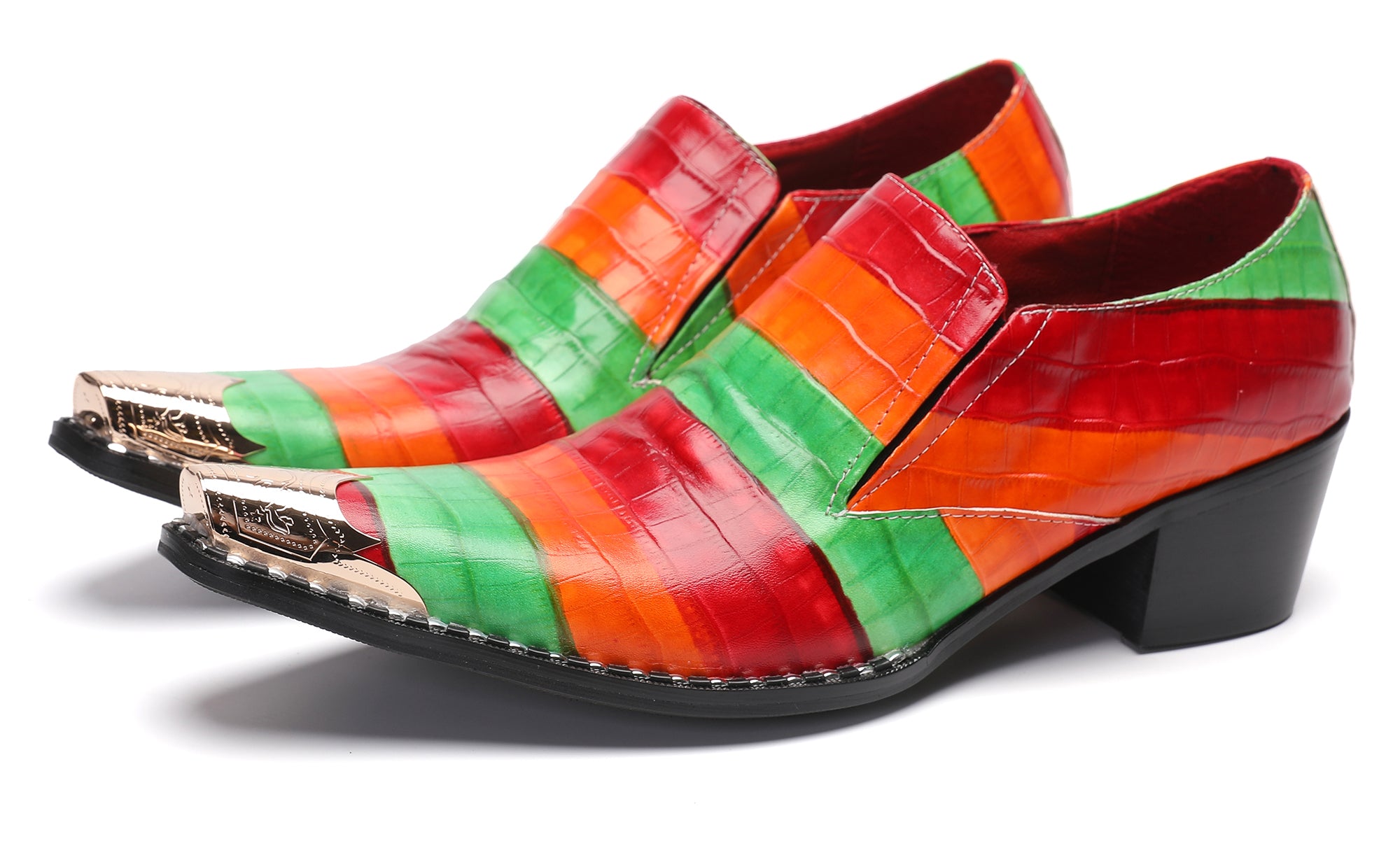 Mocasines Penny coloridos occidentales con punta de metal para hombre