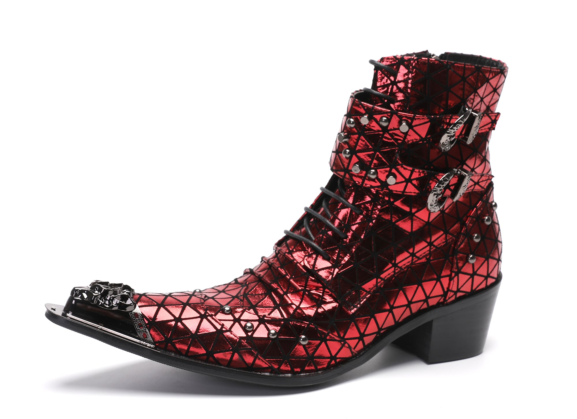 Men's Metal-Tip Toe Beads Hight Western Boots