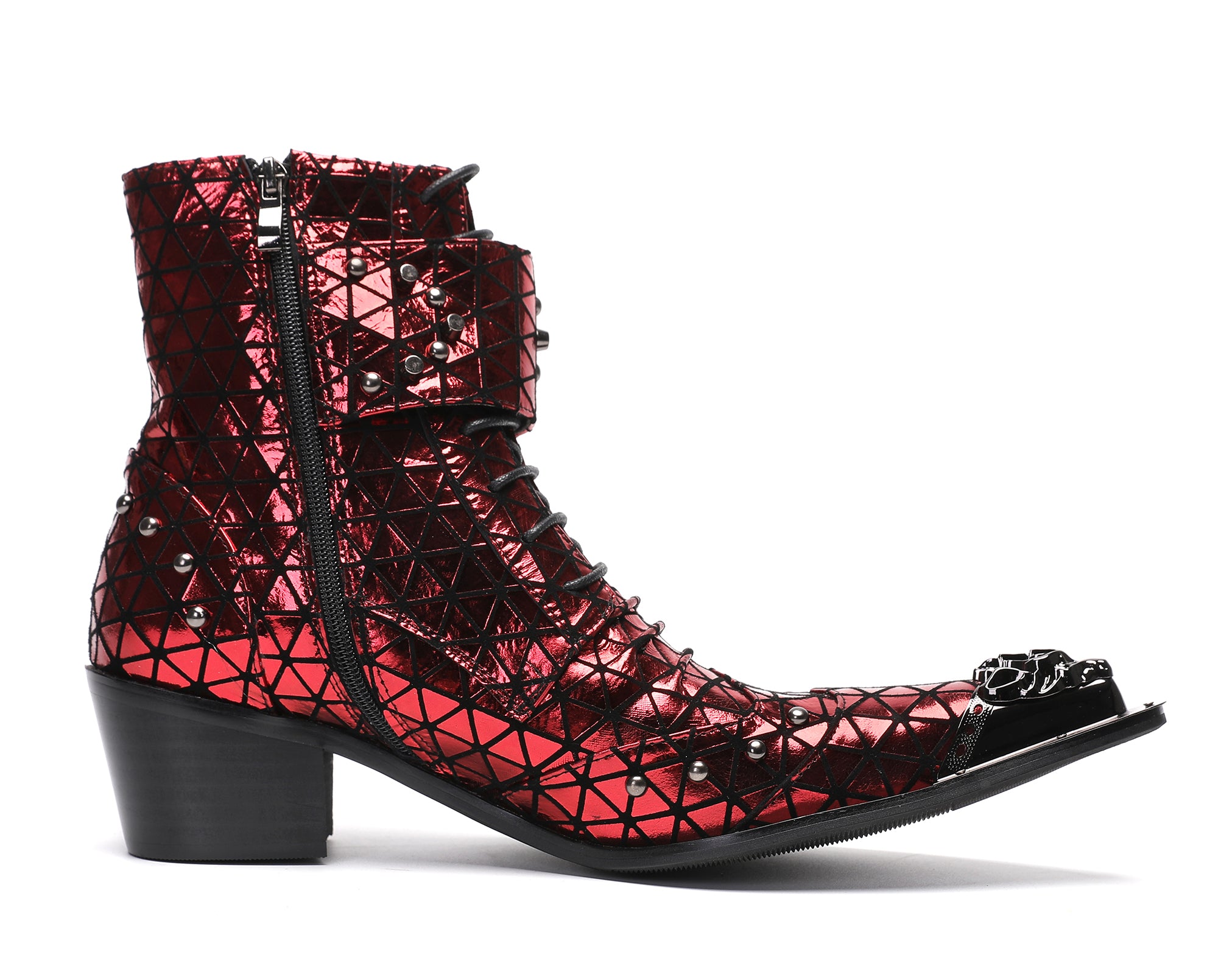 Men's Metal-Tip Toe Beads Hight Western Boots