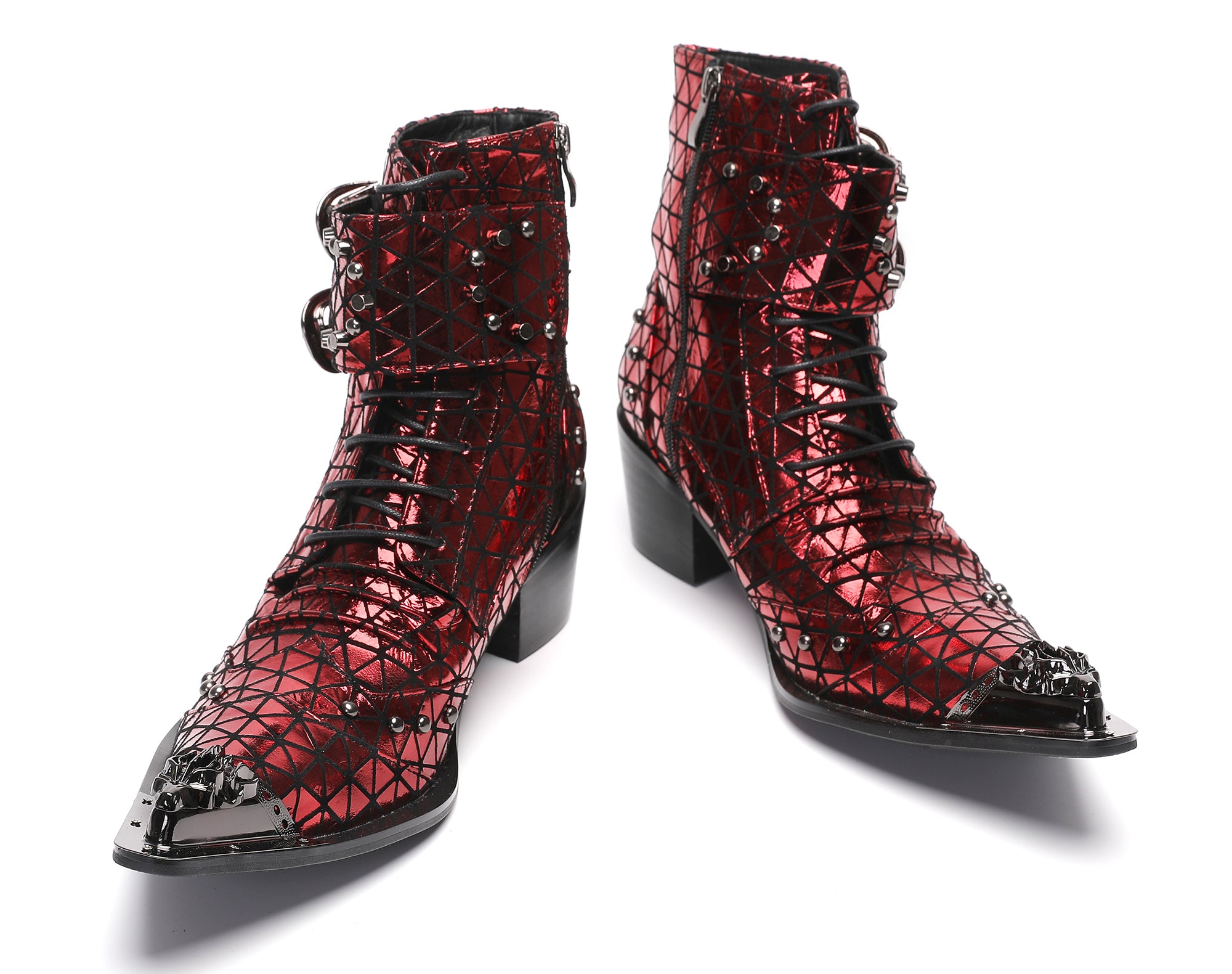 Men's Metal-Tip Toe Beads Hight Western Boots