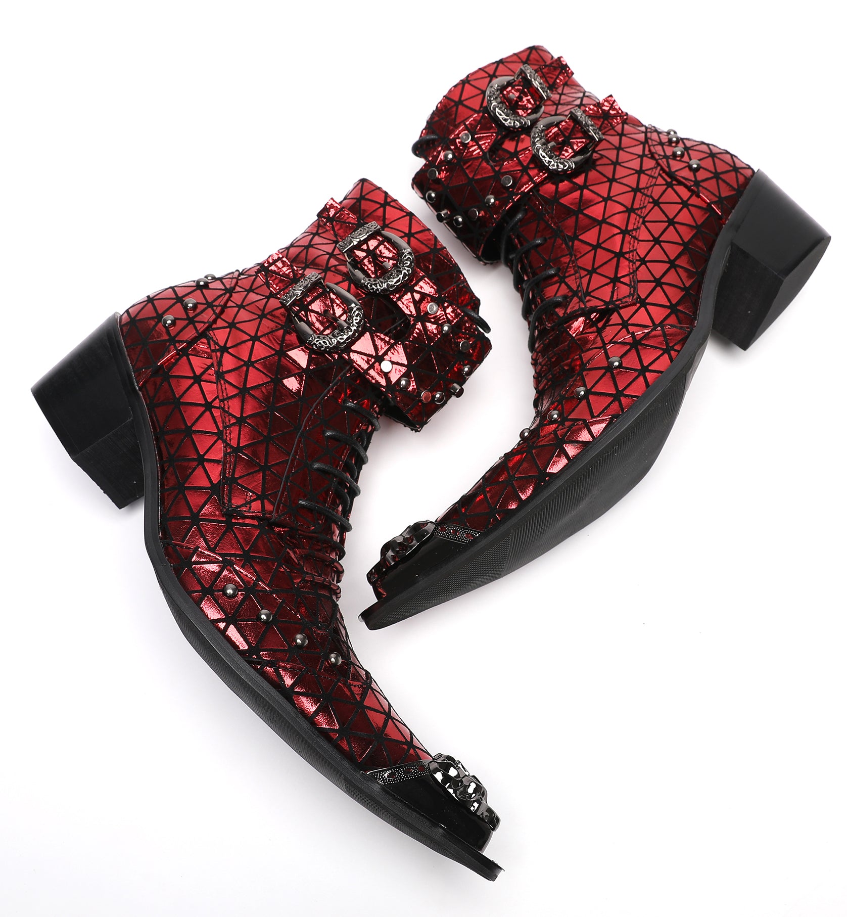 Men's Metal-Tip Toe Beads Hight Western Boots