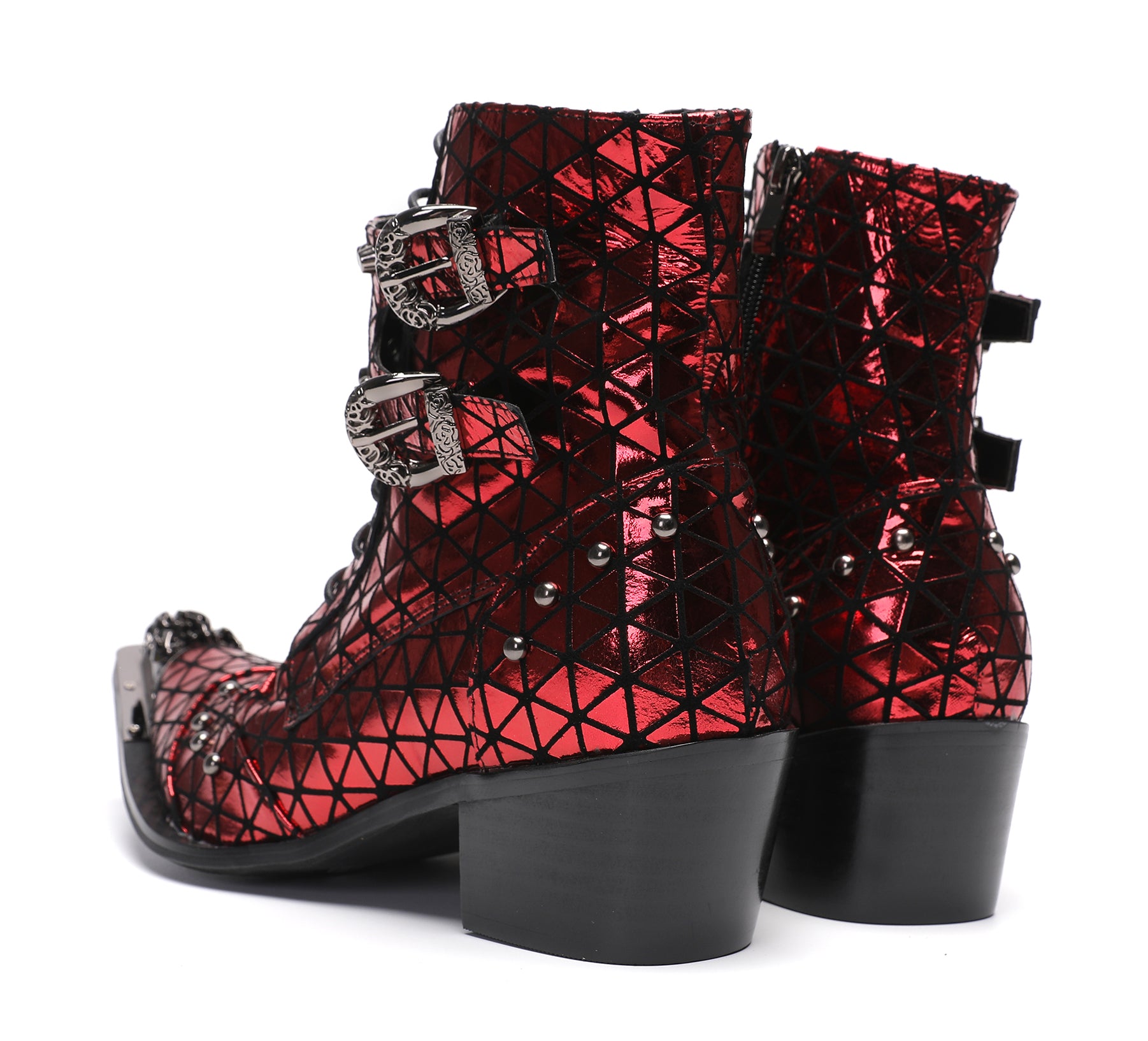 Men's Metal-Tip Toe Beads Hight Western Boots